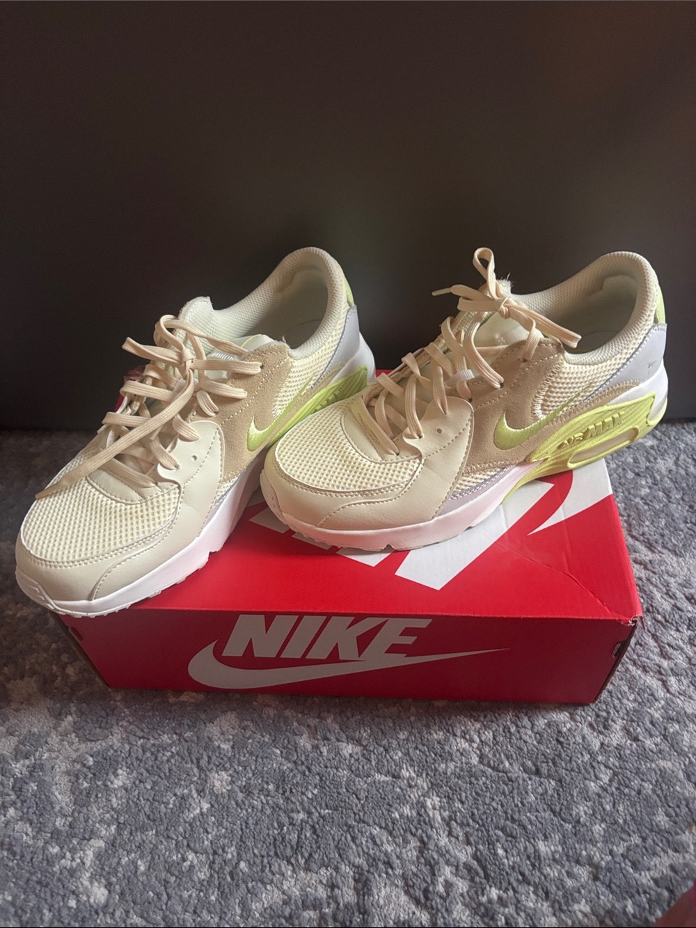 Nike Women's Cream and Lime Green Air Max Sneakers